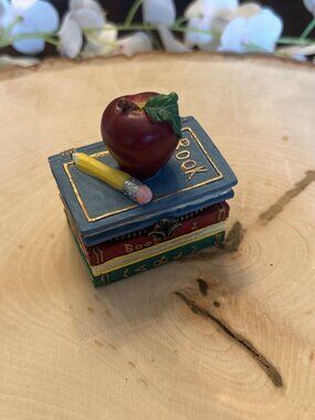 Stacked Books Trinket Box With Apple & Pencil Design Teacher Gift